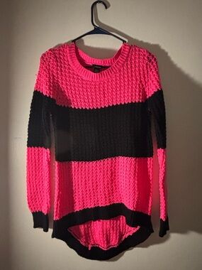 Rue21 Neon Pink and Black Striped Crewneck Sweater